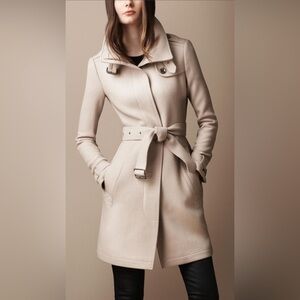 Burberry Cream Belted Pea Coat